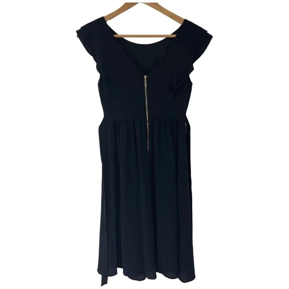 Vintage Fervour Womens Fit & Flare Dress Black Scoop Neck‎ Cap Sleeve Flutter XS - Picture 2 of 5